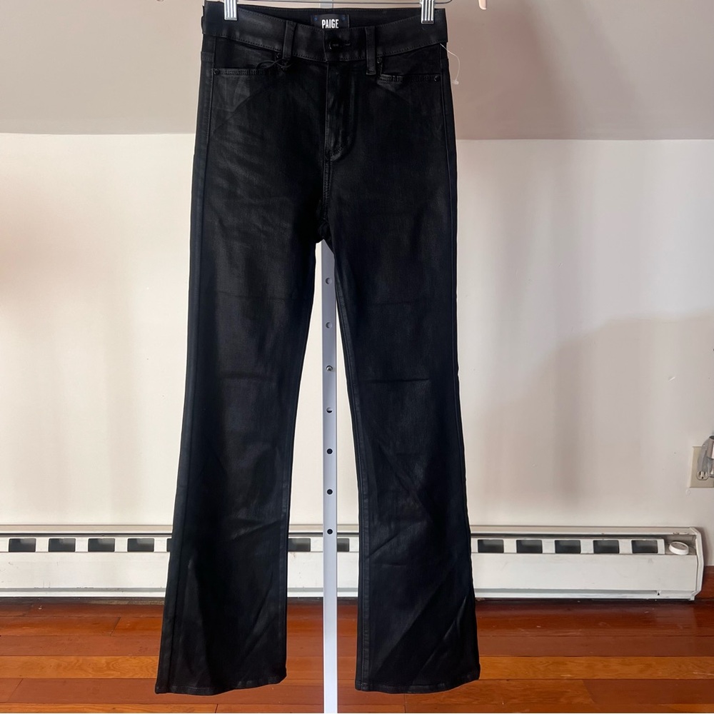 Paige High Rise Manhattan Bootcut Coated Leather Black Jeans S 25 - Picture 5 of 10